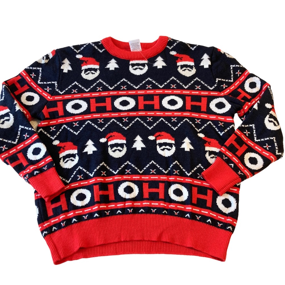 Ugly Christmas sweater black white red Santa size M medium Holiday Classic